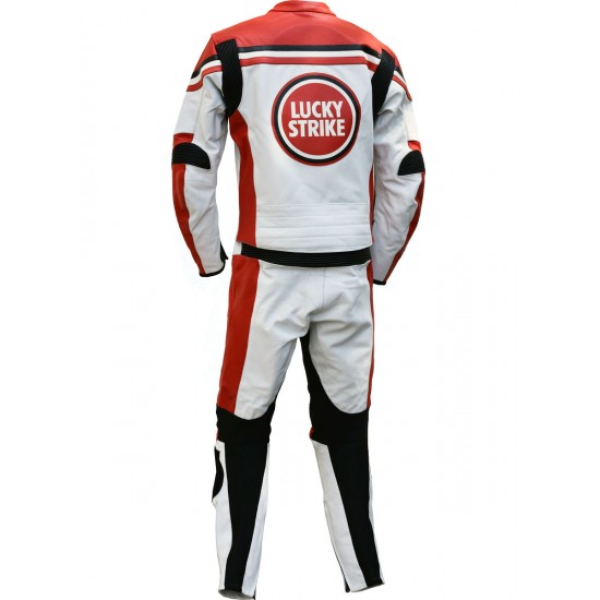 LUCKY STRIKE Red & White Team Suzuki Classic Replica leather Motorcycle Suit